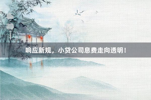 响应新规，小贷公司息费走向透明！