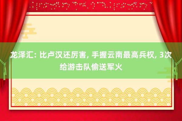 龙泽汇: 比卢汉还厉害, 手握云南最高兵权, 3次给游击队偷送军火