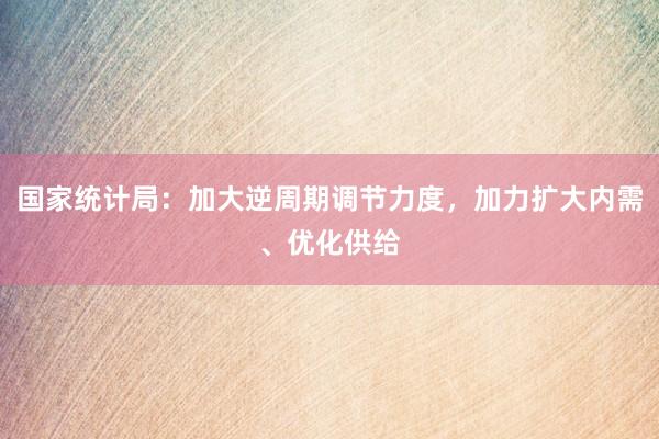 国家统计局：加大逆周期调节力度，加力扩大内需、优化供给