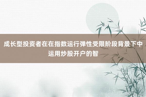 成长型投资者在在指数运行弹性受限阶段背景下中运用炒股开户的智