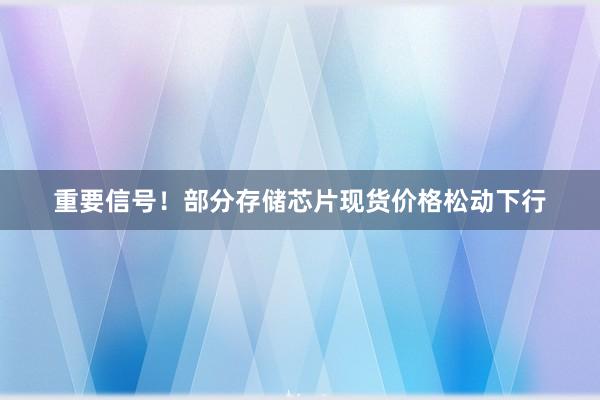 重要信号！部分存储芯片现货价格松动下行