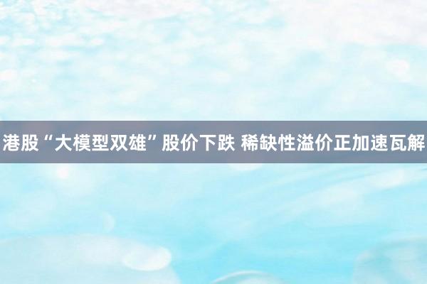 港股“大模型双雄”股价下跌 稀缺性溢价正加速瓦解