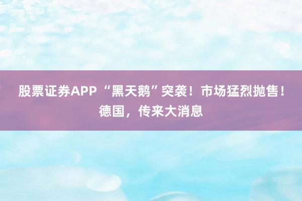 股票证券APP “黑天鹅”突袭！市场猛烈抛售！德国，传来大消息