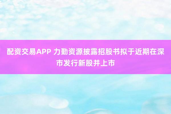 配资交易APP 力勤资源披露招股书拟于近期在深市发行新股并上市