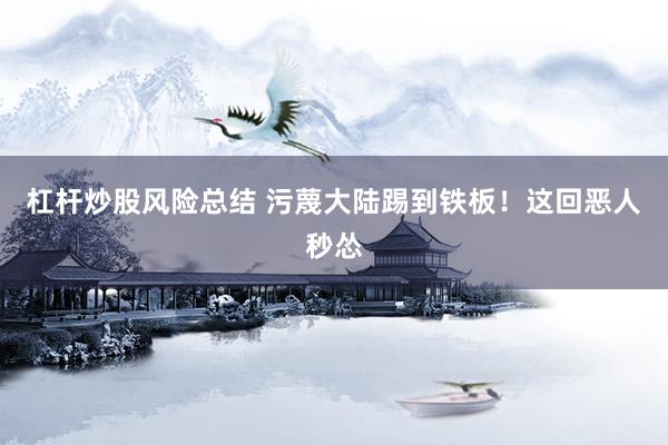 杠杆炒股风险总结 污蔑大陆踢到铁板！这回恶人秒怂
