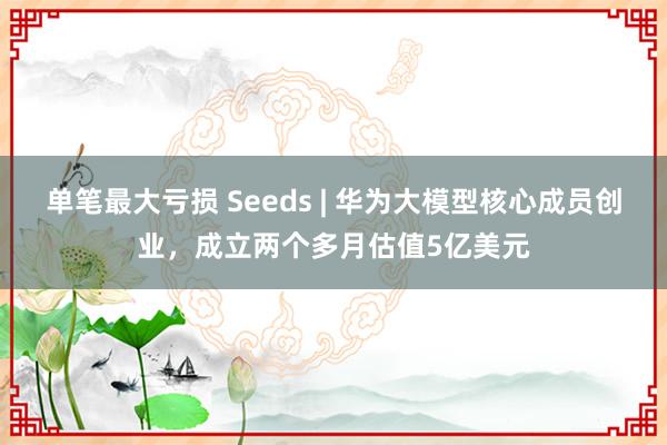 单笔最大亏损 Seeds | 华为大模型核心成员创业，成立两个多月估值5亿美元