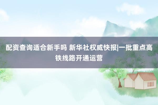 配资查询适合新手吗 新华社权威快报|一批重点高铁线路开通运营